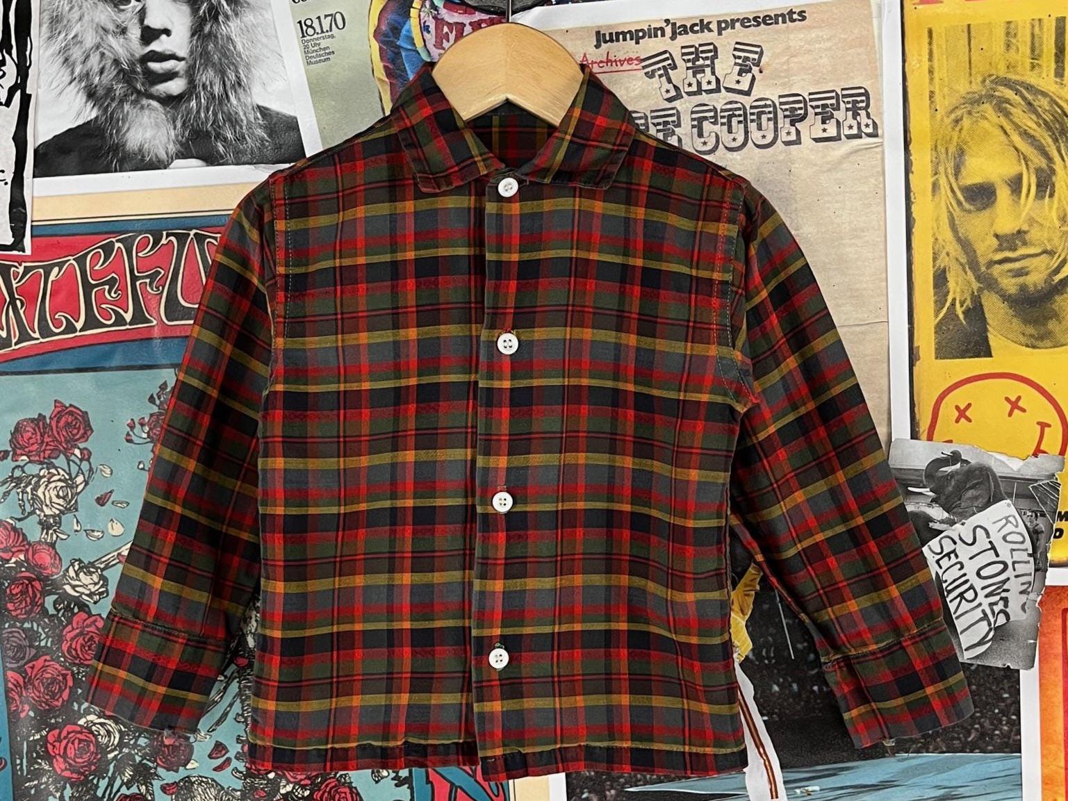 Vintage Kleinkind Jungen Kinder 50Er-70Er Jahre Rot Gelb Multi-Color Karo Langarm-Button-Shirt Größe 4 Alter 3-4 Retro Rockabilly Herbst Top 3T 4T von VettedVintageWares