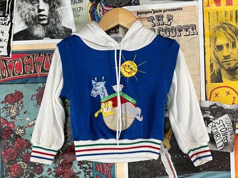 Vintage Kleinkind Kinder 80Er-90Er Jahre Blau Grundfarben Gestreift Arche Noah Joggles Sweatshirt 18 Monate Retro Jungen Mädchen Bibel Geschichte von VettedVintageWares