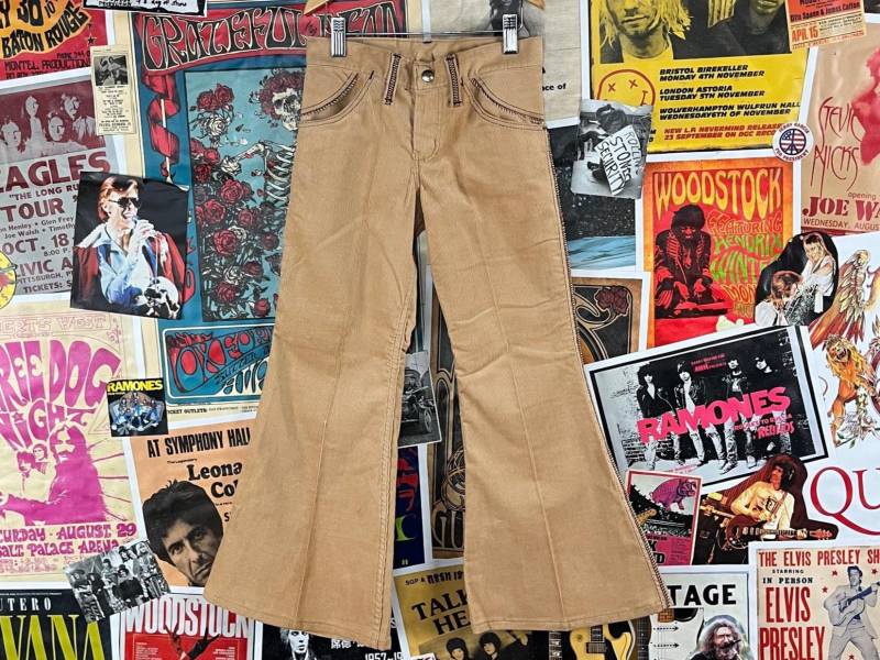 Vintage Mädchen Kinder 70Er Jahre Deadstock Khaki Tan Flare Schlaghose Cord Jeans Sz 6x-7 Retro Hose Reverse Trim Usa Schulanfang Hippie Mod von VettedVintageWares
