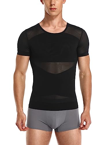 Herren Body Shapewear Kurzarm T-Shirt Bauch Kompression Tank Top Sport atmungsaktiv Halbarm Unterhemd Abnehmen Taille（L-Black） von Vevarble