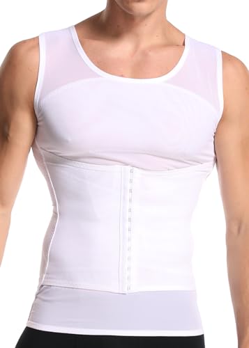 Vevarble Herren Unterhemden Bauchkontrolle Body Shaper Unterhemd mit Bauchweggürtel M,Weiß von Vevarble