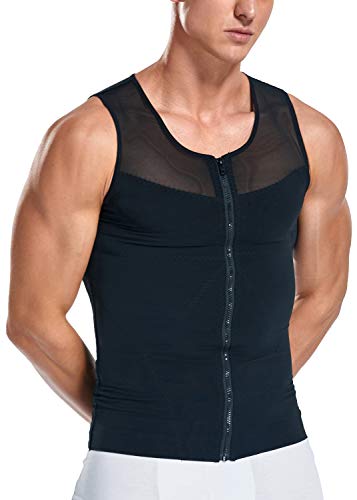Vevarble Herren Abnehmen Körper Shapewear Reißverschluss Shaping Tank Top Gynäkomastie Weste Kompression Unterhemd Shirt (L-Black) von Vevarble