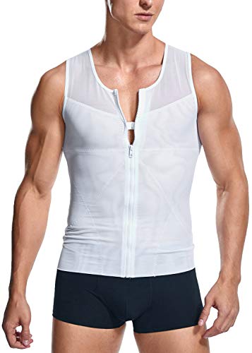 Vevarble Herren Abnehmen Körper Shapewear Reißverschluss Shaping Tank Top Gynäkomastie Weste Kompression Unterhemd Shirt (L-White) von Vevarble