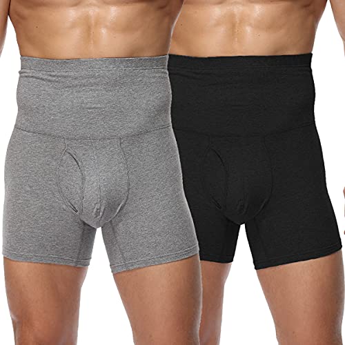 Vevarble Herren Coton Boxershorts Bauchkontrolle Shorts hoher Taille für Männer aus Baumwolle Body-Shaper Unterhose XXL,Schwarz/Grau von Vevarble