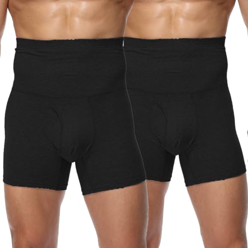 Vevarble Herren Coton Boxershorts Bauchkontrolle Shorts hoher Taille für Männer aus Baumwolle Body-Shaper Unterhose XXL,Schwarz/Schwarz von Vevarble