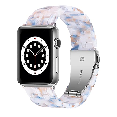 VeveXiao Kompatibel mit Apple Watch-Armband 38mm 40mm 41mm dünnes leichtes Harz-Armband mit Edelstahl-Schnalle für iWatch Series SE Serie 8 7 Ultra 6 5 4 3 2 1 für Damen Herren, Türkisblau von VeveXiao