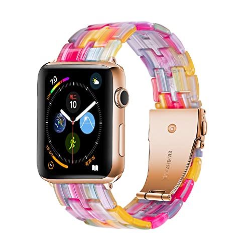 VeveXiao Kompatibel mit Apple Watch-Armband 38mm 40mm 41mm dünnes leichtes Harz-Armband mit Edelstahl-Schnalle für iWatch Series SE Serie 8 7 Ultra 6 5 4 3 2 1 für Damen Herren, rainbow von VeveXiao