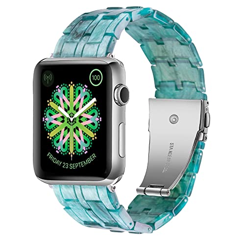 VeveXiao Kompatibel mit Apple Watch-Armband 42mm 44mm 45mm 49mm dünnes leichtes Harz-Armband mit Edelstahl-Schnalle für iWatch Series SE Serie 8 7 Ultra 6 5 4 3 2 1 für Damen Herren, Smaragdgrün von VeveXiao