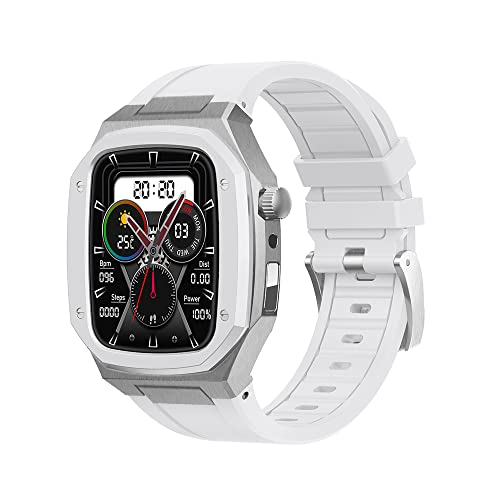 VeveXiao Robuste Schutzhülle mit Armband kompatibel mit Apple Watch Armbändern 45mm 44mm, Metall Schutzhülle mit Silikonband stoßfest Bumper für iWatch Serie 8 7 6 5 4 SE Herren und Damen, Silber Weiß von VeveXiao