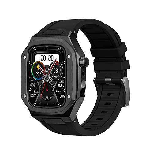 VeveXiao Robuste Schutzhülle mit Armband kompatibel mit Apple Watch Armbändern 45mm 44mm, Metall Schutzhülle mit Silikonband stoßfest Bumper für iWatch Serie 8 7 6 5 4 SE Herren und Damen, schwarz von VeveXiao