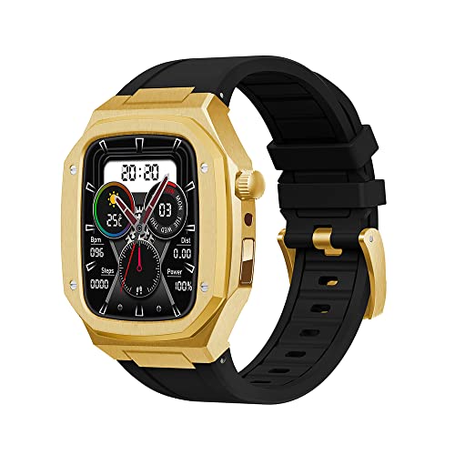 VeveXiao Robuste Schutzhülle mit Armband kompatibel mit Apple Watch Armbändern 45mm 44mm, Metall Schutzhülle mit Silikonband stoßfest Bumper für iWatch Serie 8 7 6 5 4 SE Herren und Damen,Gold Schwarz von VeveXiao