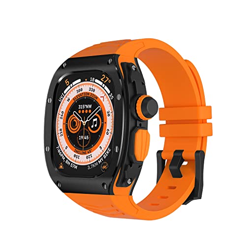 VeveXiao Robuste Schutzhülle mit Armband kompatibel mit Apple Watch Ultra Bändern 49mm, Metall Schutzhülle mit Silikonband stoßfest Bumper für iWatch Ultra 49mm Herren und Damen (Schwarz orange) von VeveXiao