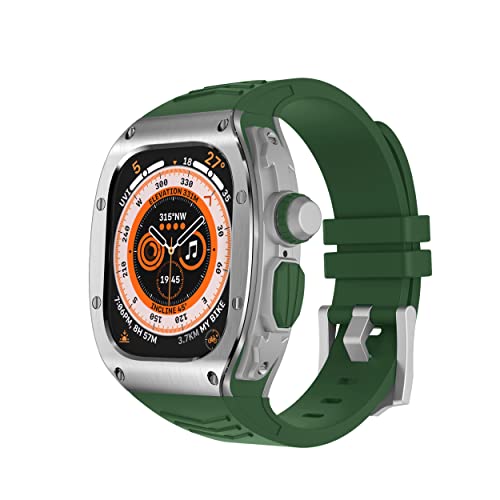 VeveXiao Robuste Schutzhülle mit Armband kompatibel mit Apple Watch Ultra Bändern 49mm, Metall Schutzhülle mit Silikonband stoßfest Bumper für iWatch Ultra 49mm Herren und Damen (Silber Alfalfa Gras) von VeveXiao