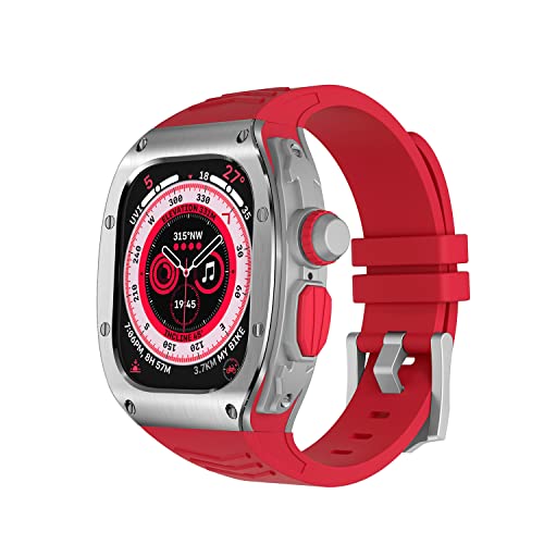 VeveXiao Robuste Schutzhülle mit Armband kompatibel mit Apple Watch Ultra Bändern 49mm, Metall Schutzhülle mit Silikonband stoßfest Bumper für iWatch Ultra 49mm Herren und Damen (Silber rot) von VeveXiao