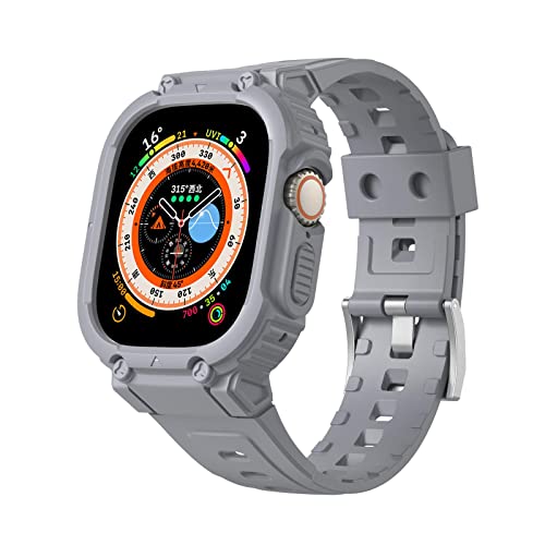 VeveXiao Schutzhülle mit Armband kompatibel mit Apple Watch Ultra 49mm Armband mit Hülle, robuste Schutzhülle mit Armband für iWatch Ultra 49 mm Armband für Herren und Damen (49mm, grau) von VeveXiao