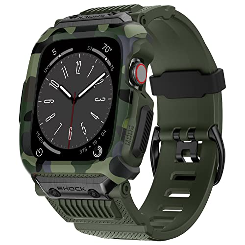 VeveXiao Taktisches Armband, kompatibel mit Apple Watch 45mm 44mm 42mm Edelstahl Metallgehäuse mit schützendem robustem TPU Militär Sport Herren Ersatzband für iWacth Serie 8/7/6/SE/5/4 (Grün) von VeveXiao