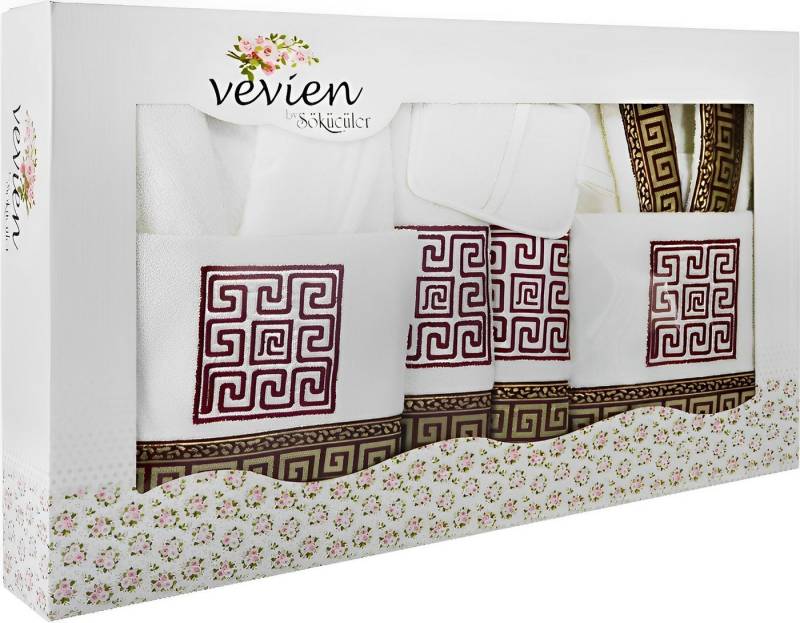 Vevien Bademantel Bademantel Set 16 Teilig, Weiß Lila, 100% Baumwolle, Baumwolle von Vevien