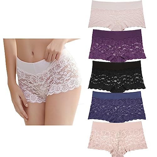 Vevina Unicorn Damen Spitze Unterwäsche Boyshort Panties Hipsters Panty-5er Pack, 0317, M von Vevina Unicorn