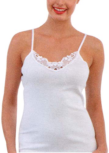 2 er Pack Damen Unterhemd mit Spitze und elastischen Spaghetti-Trägern aus Reiner Baumwolle, hergestellt nach -ÖKO Tex Standard 100 - Hohenstein Zertifikat von Vexcon