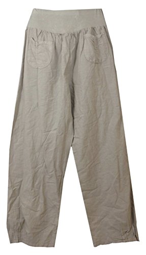 Vexcon Damen Hose/Leinenhose aus luftigem angenehm zu tragendem Leinen, bequemer Schnitt, Gummibund, 2 aufgesetzte Taschen vorne, Größen S – 5XL, Made in Italy von Vexcon