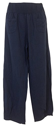 Vexcon Damen Hose/Leinenhose aus luftigem angenehm zu tragendem Leinen, bequemer Schnitt, Gummibund, 2 aufgesetzte Taschen vorne, Größen S – 5XL, Made in Italy von Vexcon