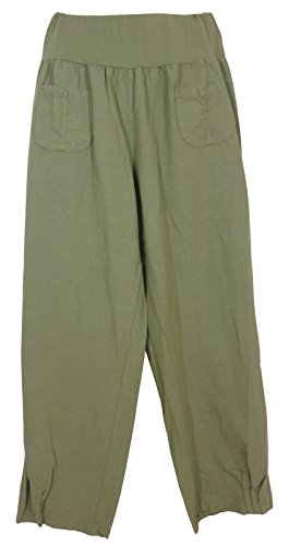 Vexcon Damen Hose/Leinenhose aus luftigem angenehm zu tragendem Leinen, bequemer Schnitt, Gummibund, 2 aufgesetzte Taschen vorne, Größen S – 5XL, Made in Italy von Vexcon