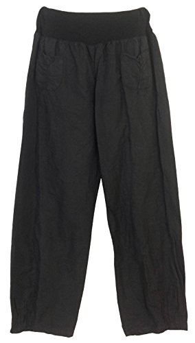 Vexcon Damen Hose/Leinenhose aus luftigem angenehm zu tragendem Leinen, bequemer Schnitt, Gummibund, 2 aufgesetzte Taschen vorne, Größen S – 5XL, Made in Italy von Vexcon