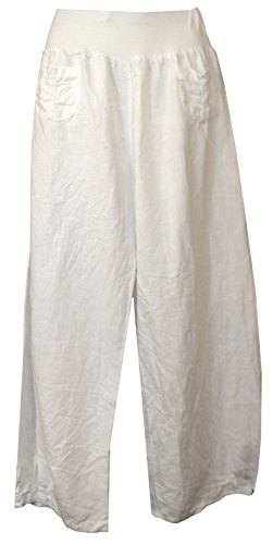 Vexcon Damen Hose/Leinenhose aus luftigem angenehm zu tragendem Leinen, bequemer Schnitt, Gummibund, 2 aufgesetzte Taschen vorne, Größen S – 5XL, Made in Italy von Vexcon