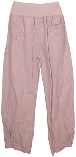 Vexcon Damen Hose/Leinenhose aus luftigem angenehm zu tragendem Leinen, bequemer Schnitt, Gummibund, 2 aufgesetzte Taschen vorne, Größen M - 3XL, Made in Italy (4XL, Rose) von Vexcon