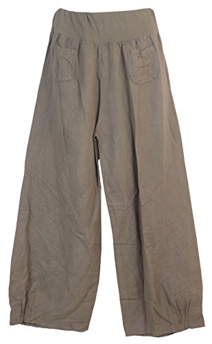 Vexcon Damen Hose/Leinenhose aus luftigem angenehm zu tragendem Leinen, bequemer Schnitt, Gummibund, 2 aufgesetzte Taschen vorne, Größen S – 5XL, Made in Italy von Vexcon