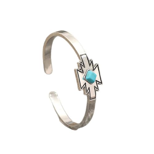 Geometrisches Manschettenarmband Mit Synthetischen Türkisfarbenen Steinmodell Accessoire Stylish Armband Mit Verstellbarer Größe Offenes Manschettenarmband von Vexebnular