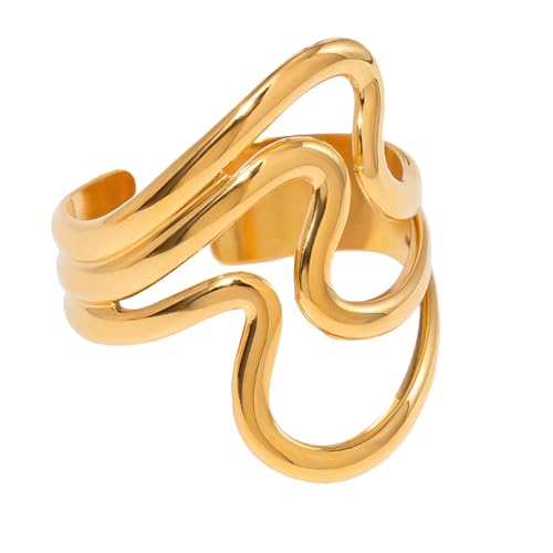 Übertriebene Öffnungsfinger Ringe Verstellbare Ringe Gold Offene Ringe Edelstahl Textur Für Modeliebhaber Vorhanden von Vexebnular