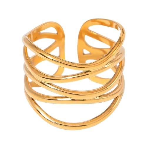 Übertriebene Öffnungsfinger Ringe Verstellbare Ringe Gold Offene Ringe Edelstahl Textur Für Modeliebhaber Vorhanden von Vexebnular