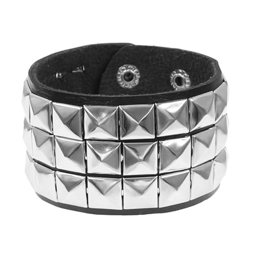 Vexebnular Leder Punk Armband Mit Quadratischen Bolzen Statement Armband Leder Textur Perfekt Für Rock Enthusiasten Und Trendsetter von Vexebnular