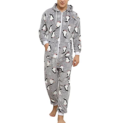 Vexuqedy Flanell Jumpsuit Herren Weihnachts Onesie Schlafanzug Baumwolle Warm Overall Schlafoverall Bequeme Pyjamahose Schlafshirt Pjama Set Zweiteiliges Set Morgenmantel Hausanzug Sleepwear von Vexuqedy