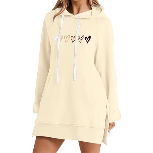 Vexuqedy Sweatkleid Damen Langarm Winterkleid Knielang Hoodie Sweatshirt Stilvolle Locker Kapuzenpulli Baumwolle Bequem Kapuzenpullover Einfarbig Pullikleid Oversize Freizeitkleid von Vexuqedy
