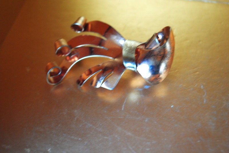 Mod Vintage 50Er Jahre Sterling Silber Mit Einer Roségoldenen Vermeil, Abstrakte Schleife, Handgemachte Brosche. 20 Gr von VezaVe