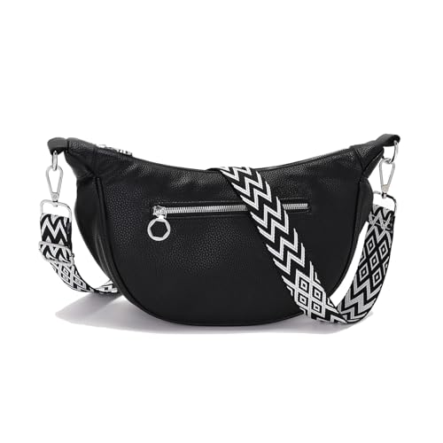 Vezluax bauchtasche damen umhängetasche damen stylisch PU leder crossbody bag damen mit mehreren Innenfächern Schwarz von Vezluax