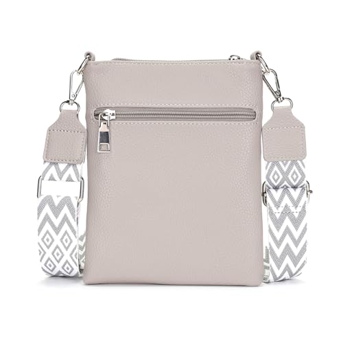 Vezluax kleine Umhängetasche Damen slim Handytasche zum Umhängen Leder Crossbody Bag mit Reißverschluss Schultertasche für Frauen Reise Geschenk Grau von Vezluax