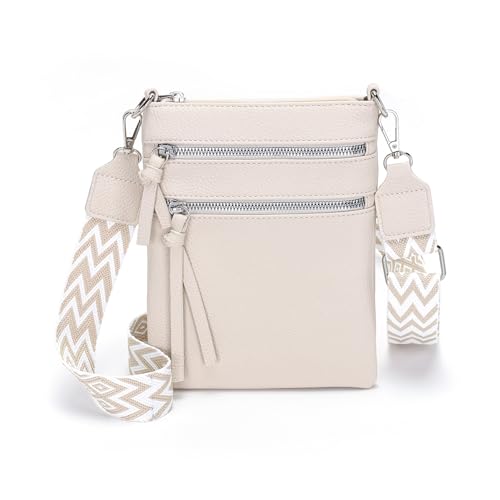 Vezluax kleine umhängetasche damen Klein handytasche zum umhängen PU Leder crossbody bag damen handytasche mit geldbörse zum umhängen für Frauen Beige Weiß von Vezluax