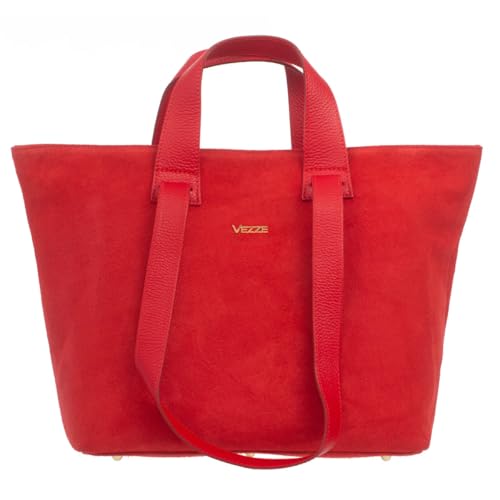 Vezze Carriola Elegante Shopper-Tasche aus Italienischem Wildleder - Praktisch und Geräumig - Ideal für den Alltag und für Dokumente im A4-Format - Rot - Wildleder von Vezze