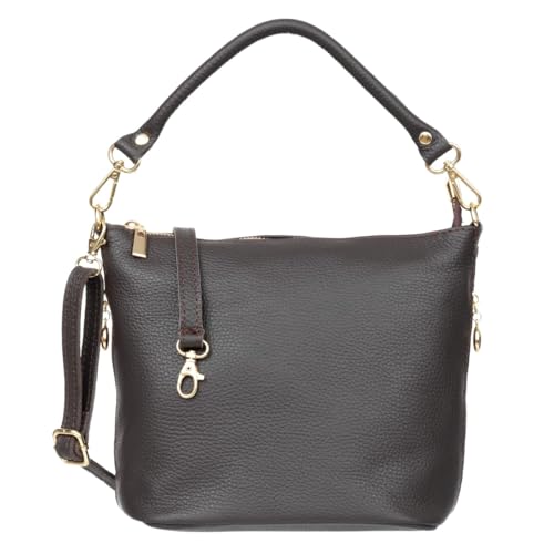 Vezze Molla Ledertasche aus hochwertigem italienischem Glattleder - Kleine Schultertasche mit Reißverschluss - abnehmbarem Riemen - verstärktem Boden - Perfekt für Alltag & Abend - Ebenholz-Braun von Vezze