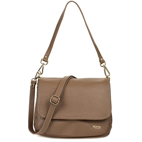 Vezze Palmare Tasche - aus hochwertigem italienischem Glattleder - perfekte Organisation mit 5 Taschen - abnehmbarem Riemen - Beige - Taupe von Vezze