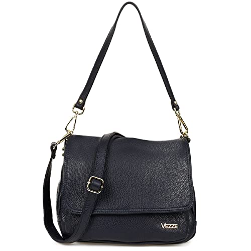 Vezze Palmare Tasche - aus hochwertigem italienischem Glattleder - perfekte Organisation mit 5 Taschen - abnehmbarem Riemen - Dunkelblau von Vezze