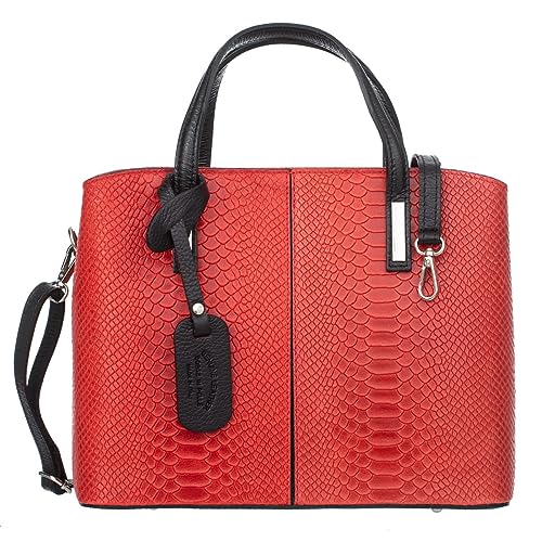 Vezze Rara Handtasche aus italienischem Leder - Reptilienstruktur - 1 Fächer, abnehmbarer Schulterriemen - Perfekte Innenorganisation - Rot von Vezze
