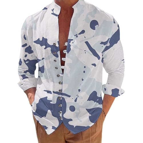 Hawaii Hemd Männer Henley Shirt Herren Langarm Grüne Hemden Stehkragenhemd Frühling und Langarmhemd mit 3D-Camouflage-Print Bedruckte T-Shirts Herren Hemd Hawaii Sommer von VgguDoe