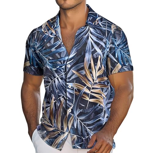Herren Hemd Leinen Kurzarm Sommer Hemd Bunt Herren Slim Shirt Mens Sports T Shirt Hemd 164 Jungen Bügelfreie Hemden Herren Urlaub Sommer Freizeithemd Herren Hawaii Hemd Männer 4 XL von VgguDoe