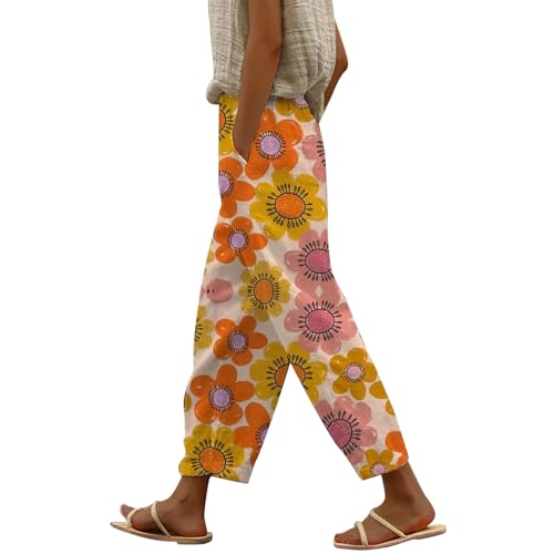 Jeans mit Gummibund Damen Schwarze Leinenhose Business Hose Damen Sommer Damenhose Kurzgrösse Hippie Pants Stoffhose Weit Damen Damen 7/8 Hose Viskose Hose von VgguDoe