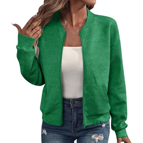VgguDoe Bomberjacke Damen Sommer,Einfarbig Jacke Dünne,College Jacket Mädchen,Jacke Damen Sommer Leicht,Workout Kurzjacke,Pilotenjacke Zipper Frühlingsjacke GN1 S von VgguDoe