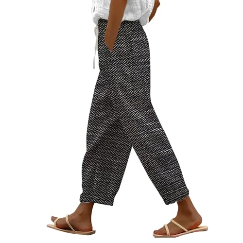 VgguDoe Damen Leinenhose Weite Hose Sommer Damen Hosen Damen Stretch Hose mit Weitem Bein Damen Jogger Damen Damen Hose Schwarz Elegant Shorts Damen Sport Sommerhose Damen Leicht Kurz von VgguDoe